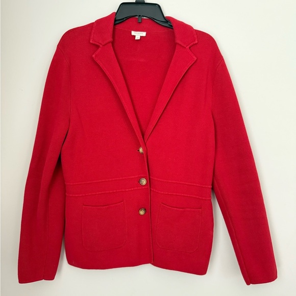 Talbots Sweaters - Talbots Notch Collar Knit Sweater Blazer RED Women’s M Academic, Career, Festive
